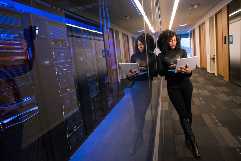 Engineer in a server room